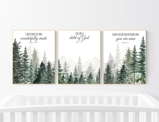 Nursery decor mountain, nursery wall art, tree nursery decor, adventure theme nursery, forest, sage green, bible nursery, verse nursery