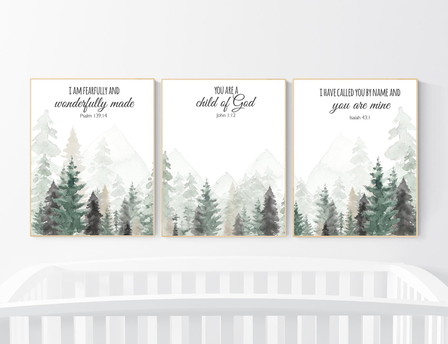 Nursery decor mountain, nursery wall art, tree nursery decor, adventure theme nursery, forest, sage green, bible nursery, verse nursery
