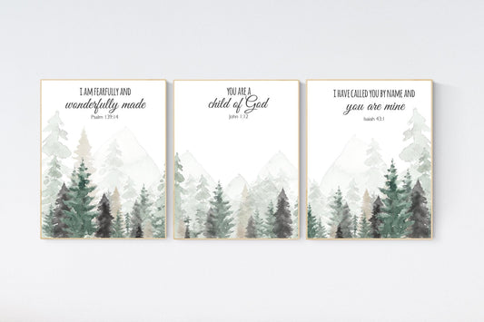Nursery decor mountain, nursery wall art, tree nursery decor, adventure theme nursery, forest, sage green, bible nursery, verse nursery