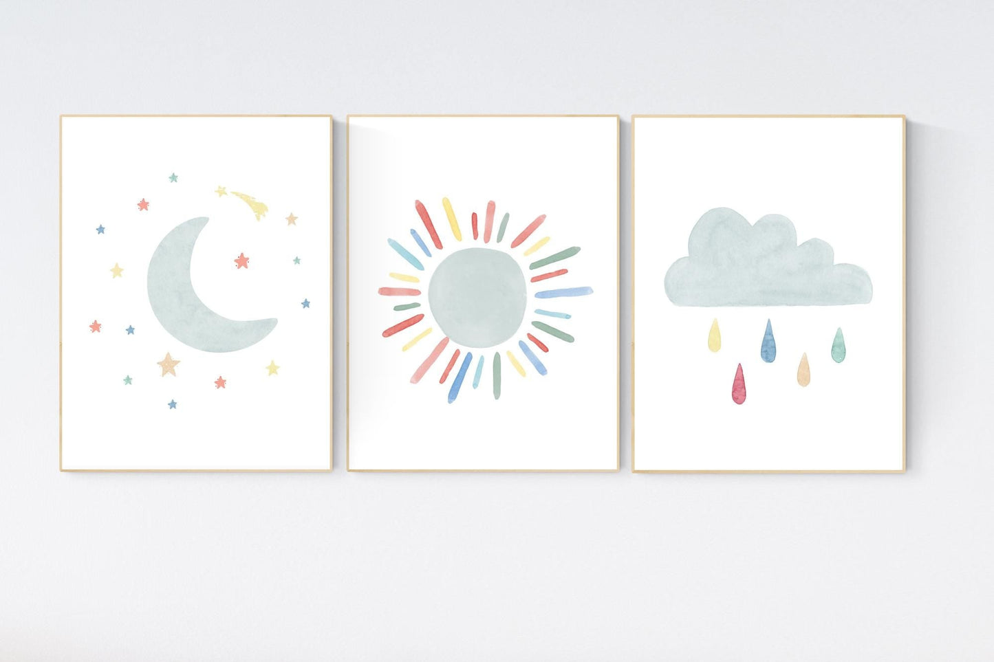 Nursery prints moon, Nursery decor gender neutral, nursery wall art, sun print, cloud print, nursery wall art neutral nursery print
