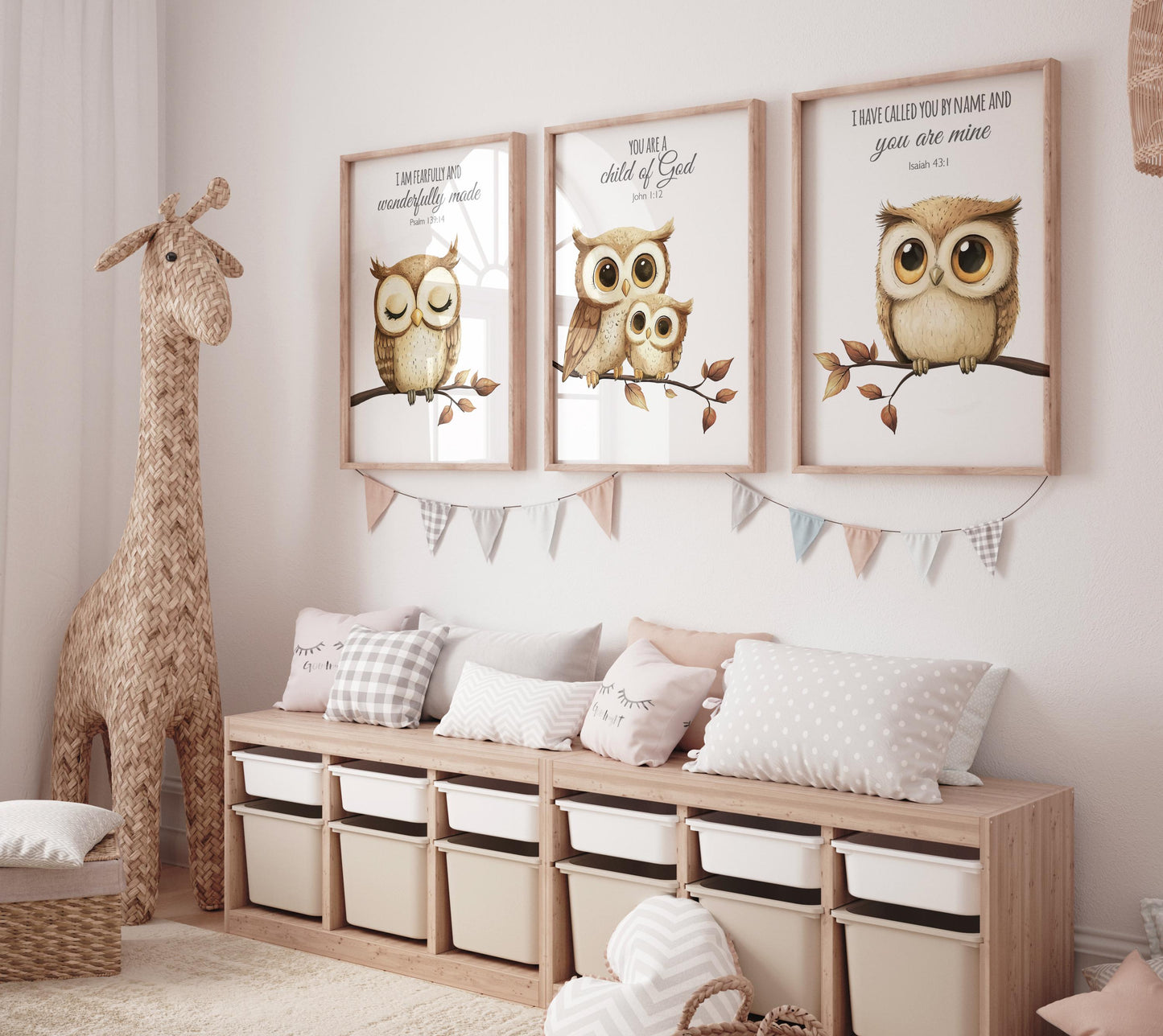 Owl wall art, owl nursery decor, cute owl prints, neutral gender nursery art, Owl wall art, owl prints, bible verse, christian art