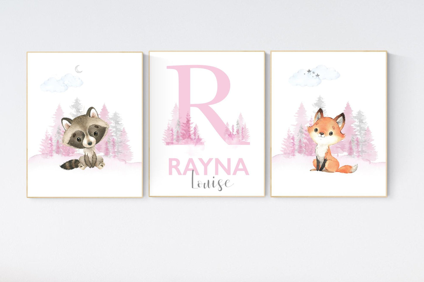 Nursery decor woodland, girl nursery decor, pink nursery, Woodland Nursery Wall Art, Woodland Print Set, animal prints, Woodland Animals