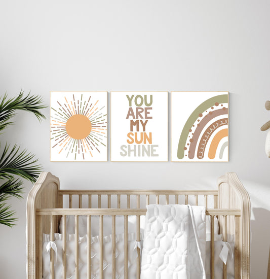 Boho Nursery, rainbow nursery, earth colors, Nursery decor gender neutral, moon nursery, Abstract Art, sun nursery, Mid Century Print