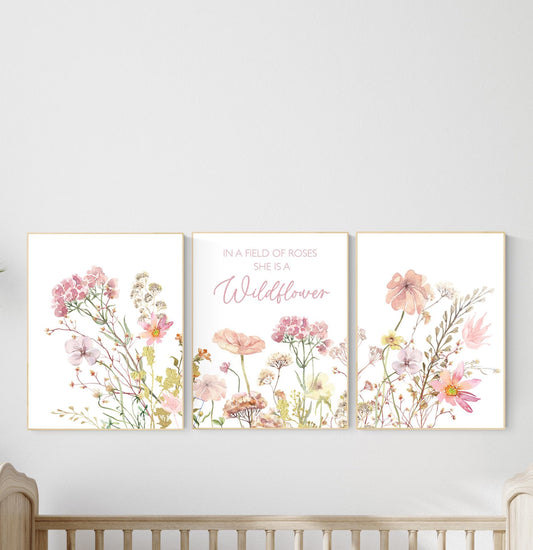 Boho Nursery wall art, Wildflower Nursery Decor, Floral Nursery, Girl Nursery Decor, flower nursery, in a flower of roses she's a wildflower